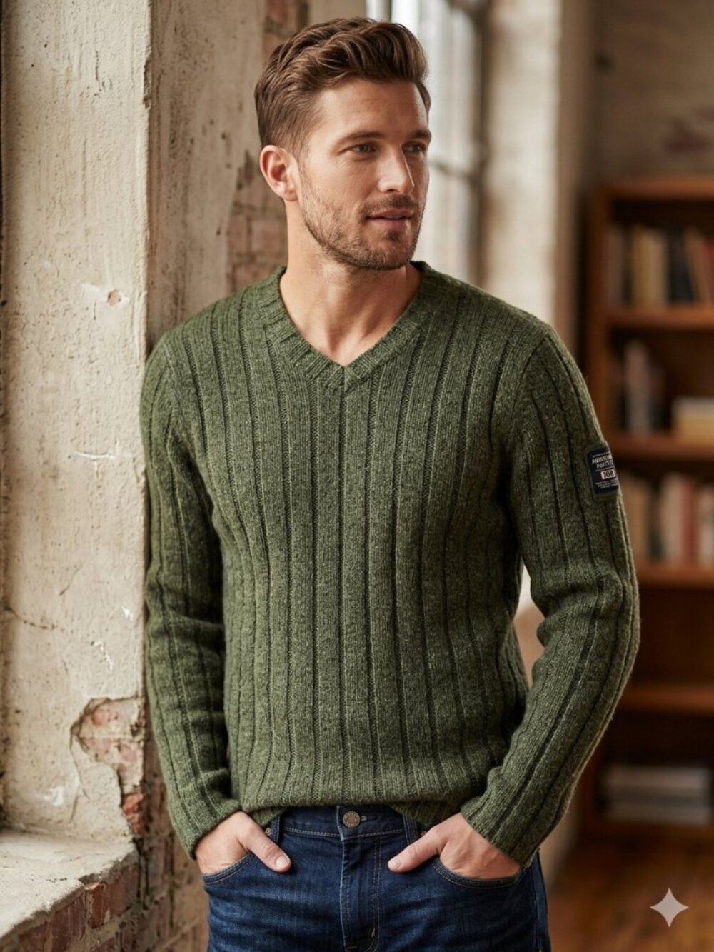 Abercrombie & Fitch Vintage Style Ribbed Lambswool Blend V-Neck M
